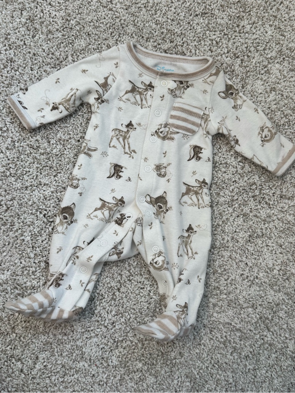 Disney Beige Bambi Footed One-Piece with Striped Pocket